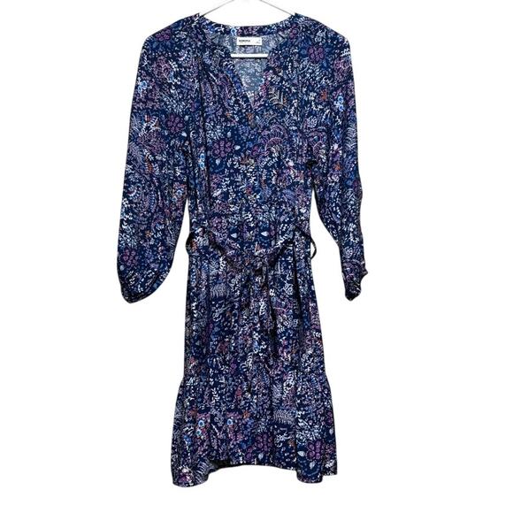 Sonoma Goods For Life Dresses & Skirts - Sonoma Goods For Life Women's Small Navy Floral V-Neck Tie Waist Dress Boho